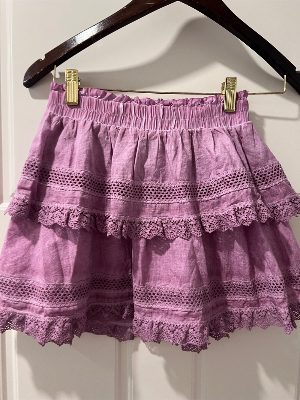 Katie J NYC Lavender Tiered Lace-Trim Skater Skirt